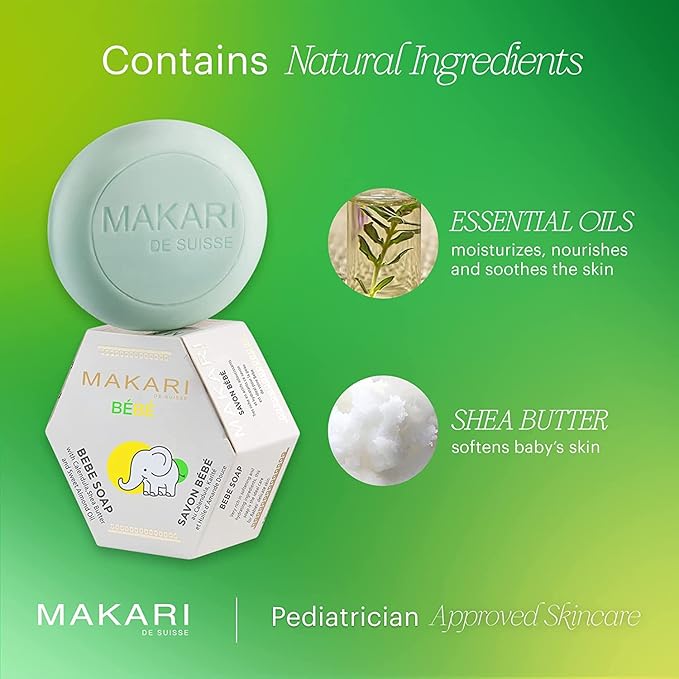 Makari Gentle Hydrating Baby Soap Bar with Shea Butter and Sweet Almond Oil